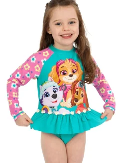 New Character Blue PAW Patrol Skye Long Sleeve Floral Print Swimsuit