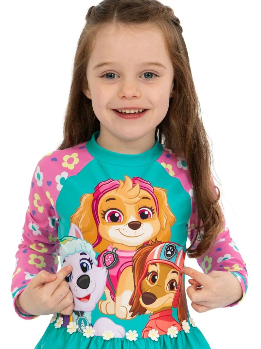 New Character Blue PAW Patrol Skye Long Sleeve Floral Print Swimsuit