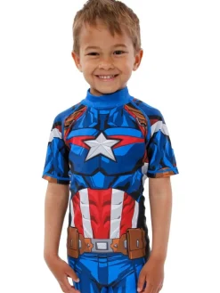Character Blue White Marvel Avengers Captain America One Piece Swimsuit^BOY Swimwear|Swimwear