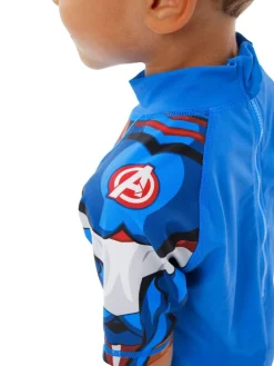 Character Blue White Marvel Avengers Captain America One Piece Swimsuit^BOY Swimwear|Swimwear