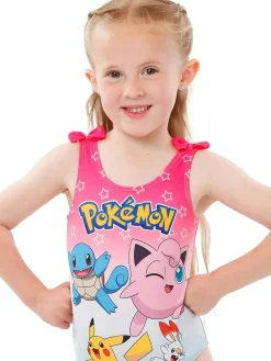 Clearance Character Pink Pokemon Girls Printed Tie Swimsuit
