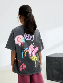 Discount Next Charcoal Graffiti Oversized Graphic Print T-Shirt (3-16yrs)