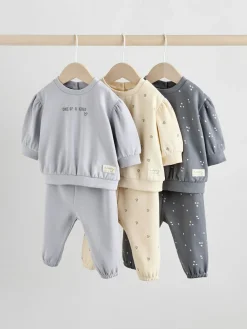 Next Charcoal Grey & Cream Baby Sweatshirt & Joggers 6 Piece Set (0mths-2yrs)^ Baby Girls|Baby Girls