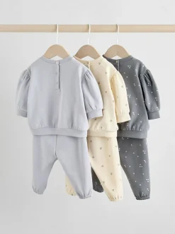 Next Charcoal Grey & Cream Baby Sweatshirt & Joggers 6 Piece Set (0mths-2yrs)^ Baby Girls|Baby Girls