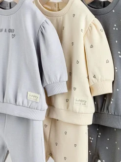 Next Charcoal Grey & Cream Baby Sweatshirt & Joggers 6 Piece Set (0mths-2yrs)^ Baby Girls|Baby Girls