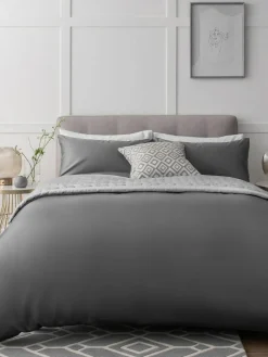 New Next Charcoal Grey 400 Thread Count Egyptian Cotton Sateen Luxury Duvet Cover and Pillowcase Set