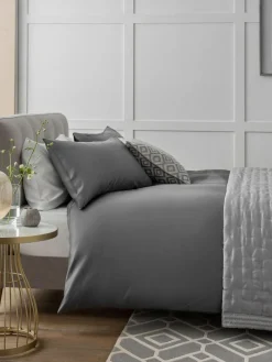 New Next Charcoal Grey 400 Thread Count Egyptian Cotton Sateen Luxury Duvet Cover and Pillowcase Set