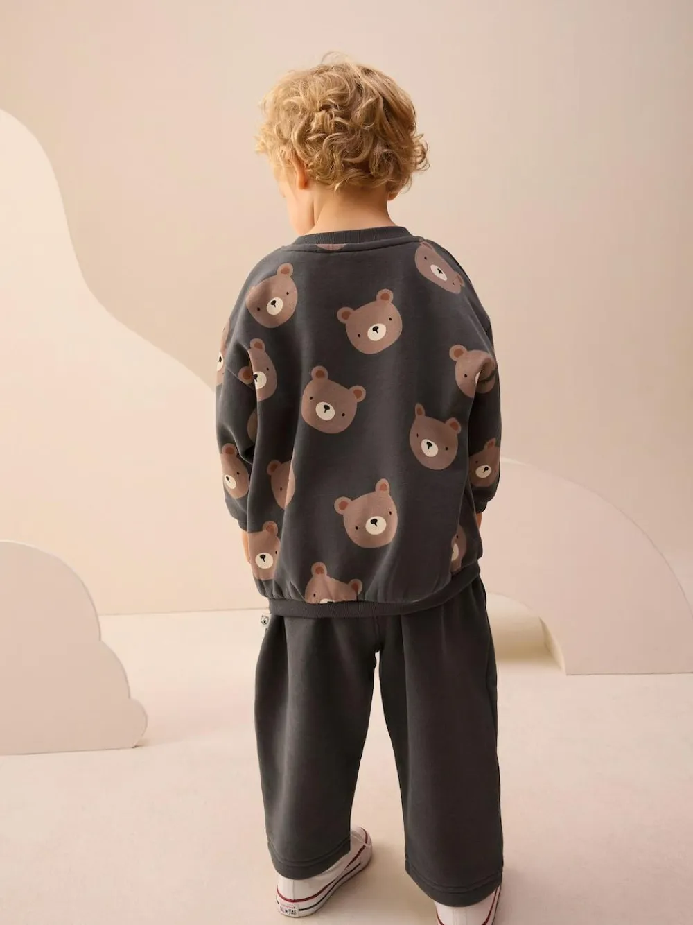 Outlet Next Charcoal Grey Bear All Over Single Sweatshirt And Stripe Joggers Set (3mths-7yrs)