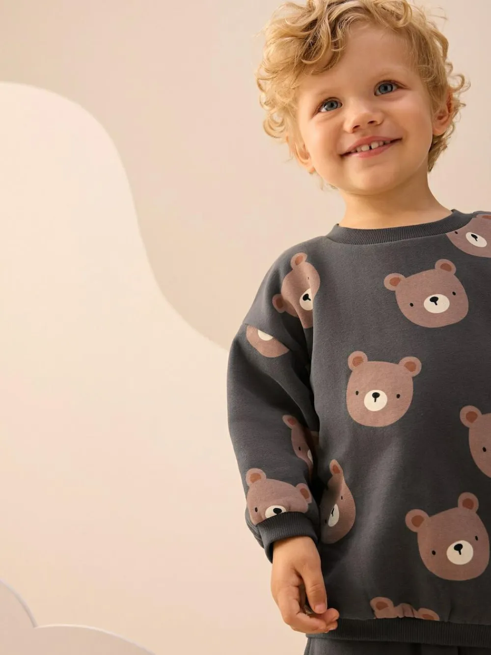 Outlet Next Charcoal Grey Bear All Over Single Sweatshirt And Stripe Joggers Set (3mths-7yrs)
