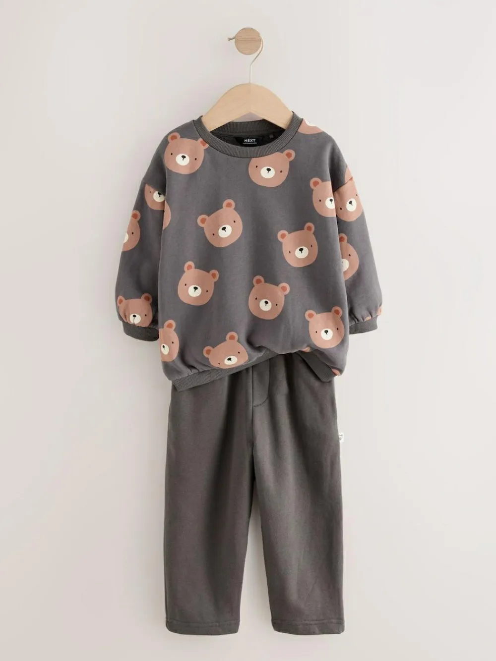 Outlet Next Charcoal Grey Bear All Over Single Sweatshirt And Stripe Joggers Set (3mths-7yrs)