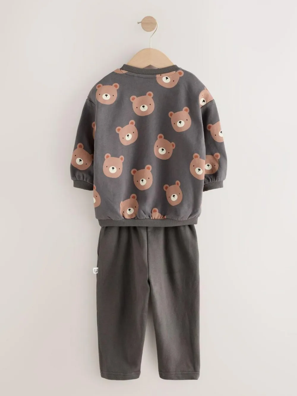 Outlet Next Charcoal Grey Bear All Over Single Sweatshirt And Stripe Joggers Set (3mths-7yrs)
