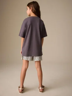 Next Charcoal Grey Butterfly Sequin Oversized T-Shirt (3-16yrs)^ Nightwear|Tops