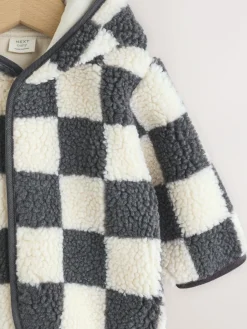 Sale Next Hooded Baby Borg Jacket (0-18mths) Charcoal Grey Checkerboard