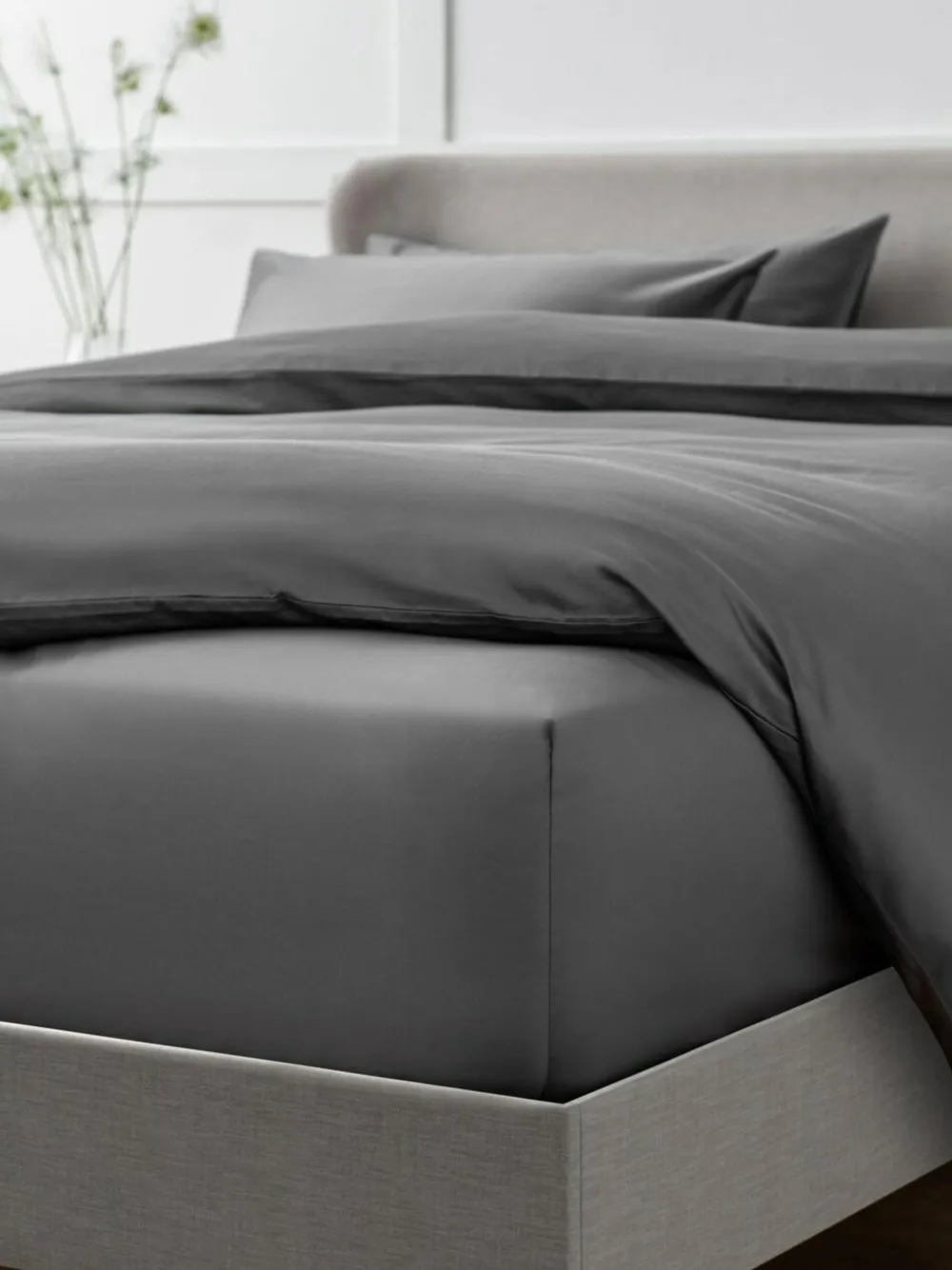 Next Charcoal Grey Collection Luxe 400 Thread Count Egyptian Deep Fitted Cotton Sateen Sheet^ Bedsheets & Pillow Cases