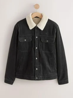 New Next Charcoal Grey Corduroy Borg Lined Trucker Jacket