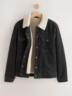 New Next Charcoal Grey Corduroy Borg Lined Trucker Jacket