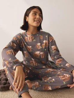 Next Charcoal Grey Hamish The Highland Cow Long Sleeve Pyjamas