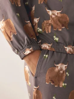 Next Charcoal Grey Hamish The Highland Cow Long Sleeve Pyjamas