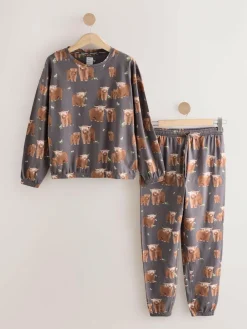 Next Charcoal Grey Hamish The Highland Cow Long Sleeve Pyjamas
