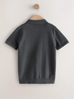 Next Charcoal Grey Knitted Zip Neck Polo Shirt (3-16yrs)^BOY Knitwear & Sweaters|Knitwear