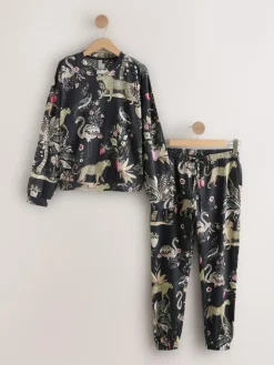 Next Charcoal Grey Leopard Long Sleeve Pyjamas^Women Pyjamas|All Night & Lounge