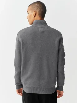 Next Charcoal Grey Plain N.Premium Regular Fit 100% Cotton Premium Quarter Zip Jumper^ Knitwear|Knitwear