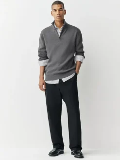 Next Charcoal Grey Plain N.Premium Regular Fit 100% Cotton Premium Quarter Zip Jumper^ Knitwear|Knitwear