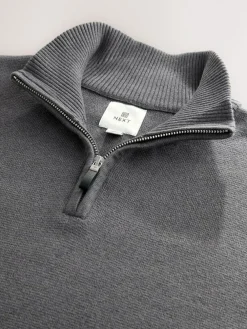 Next Charcoal Grey Plain N.Premium Regular Fit 100% Cotton Premium Quarter Zip Jumper^ Knitwear|Knitwear