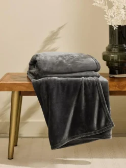 Next Charcoal Grey Plush Fleece Throw^ Cushions & Throws