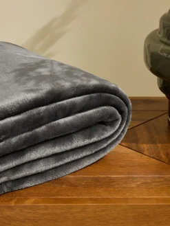 Next Charcoal Grey Plush Fleece Throw^ Cushions & Throws