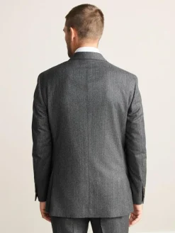 Next Charcoal Grey Regular Fit Signature Marzotto 100% Italian Wool Herringbone Suit Jacket^ Grey Suits