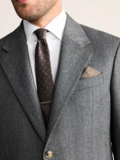 Next Charcoal Grey Regular Fit Signature Marzotto 100% Italian Wool Herringbone Suit Jacket^ Grey Suits