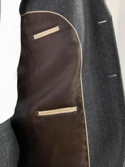 Next Charcoal Grey Regular Fit Signature Marzotto 100% Italian Wool Herringbone Suit Jacket^ Grey Suits