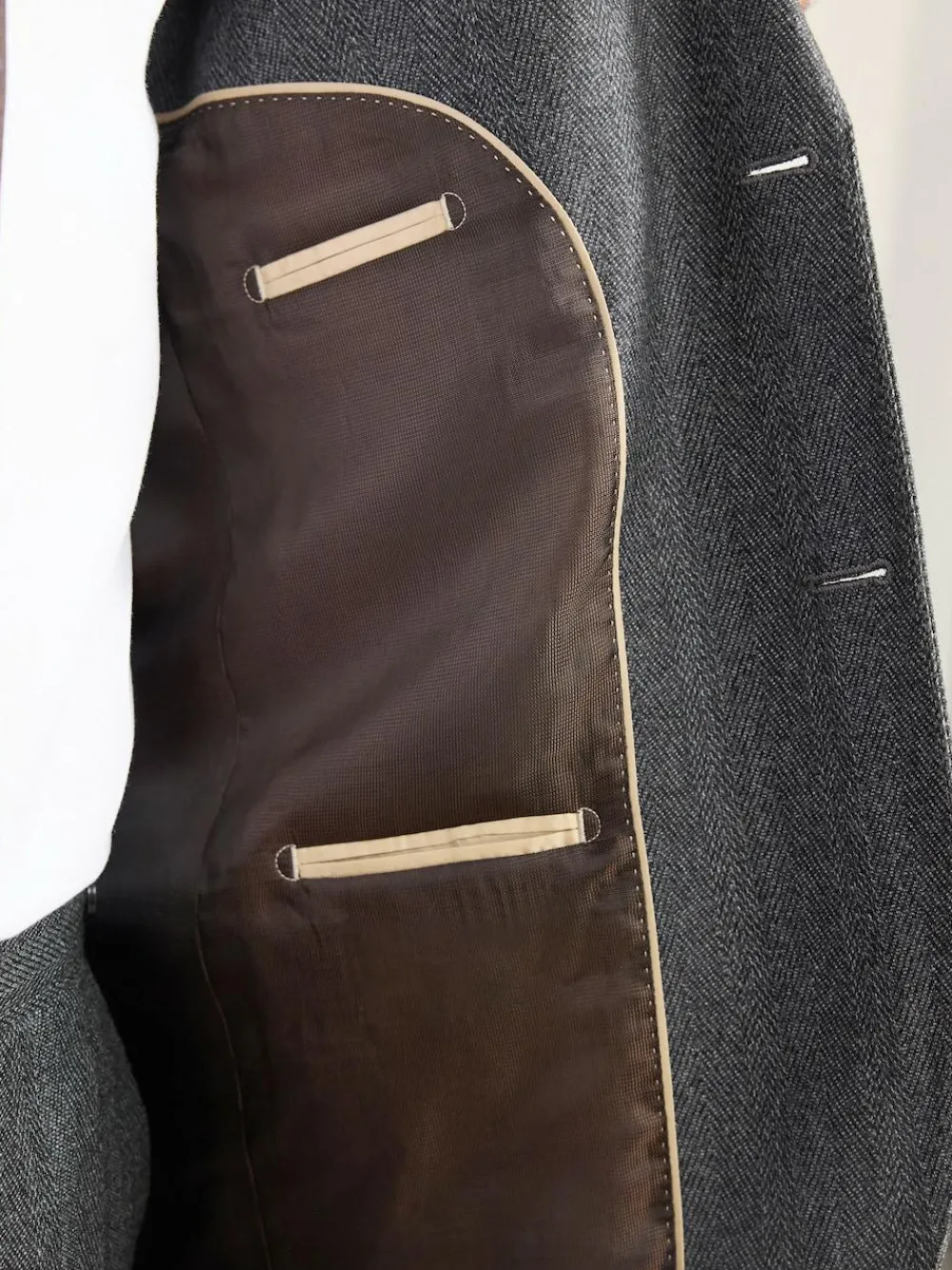 Next Charcoal Grey Regular Fit Signature Marzotto 100% Italian Wool Herringbone Suit Jacket^ Grey Suits