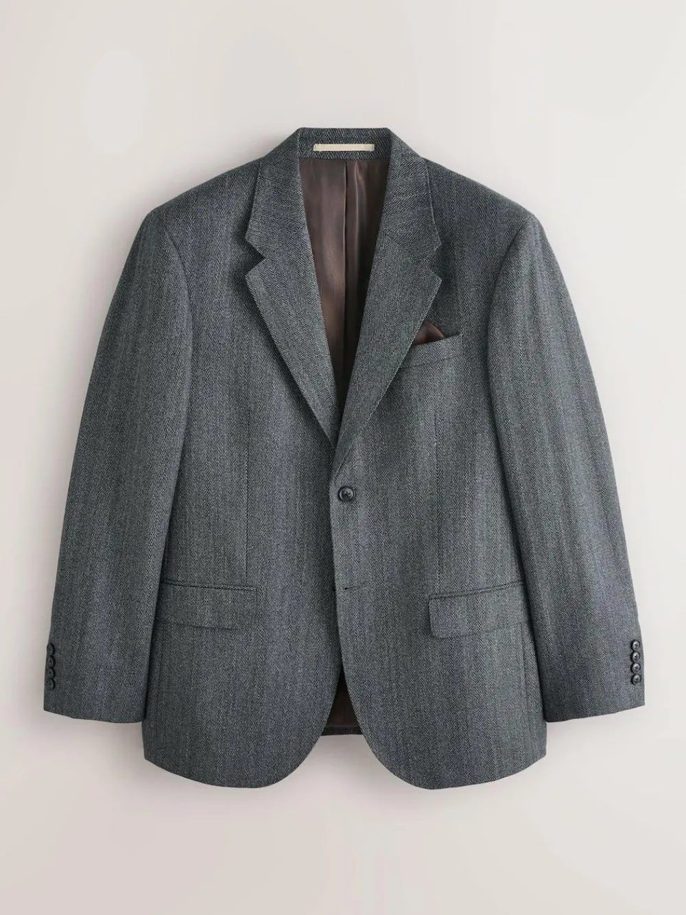 Next Charcoal Grey Regular Fit Signature Marzotto 100% Italian Wool Herringbone Suit Jacket^ Grey Suits