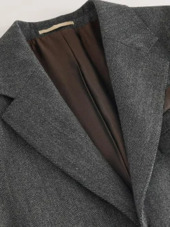 Next Charcoal Grey Regular Fit Signature Marzotto 100% Italian Wool Herringbone Suit Jacket^ Grey Suits