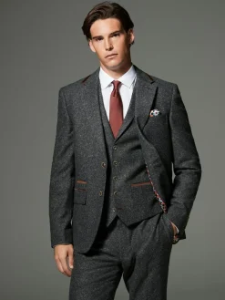 Next Charcoal Grey Regular Fit Wool Blend Trimmed Suit Jacket^ Grey Suits|Blazers & Formal Jackets
