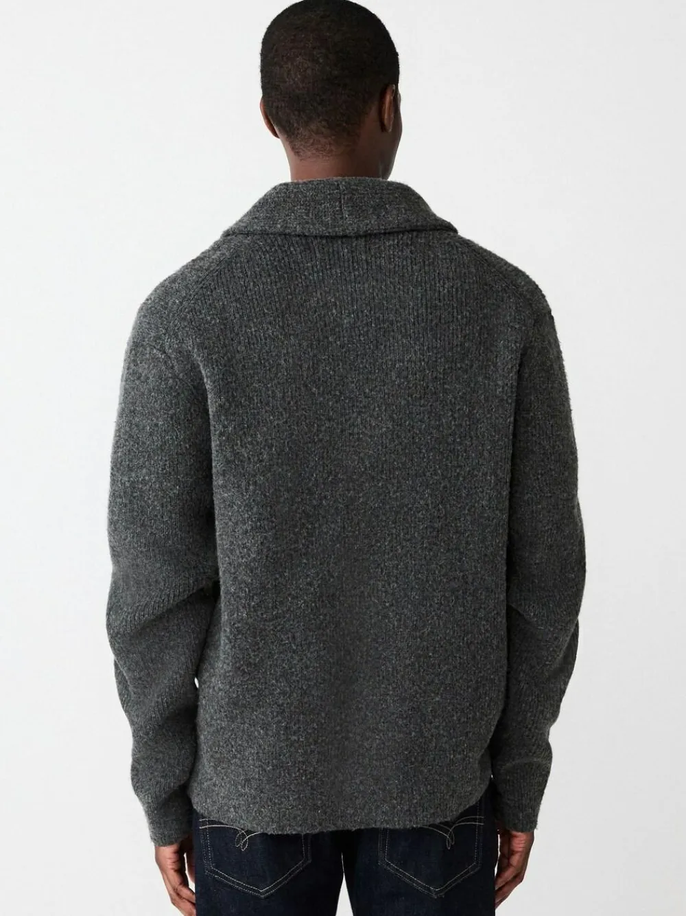 Best Next Charcoal Grey Relaxed Fit Textured Knit Shawl Cardigan with Wool