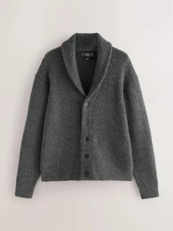 Best Next Charcoal Grey Relaxed Fit Textured Knit Shawl Cardigan with Wool