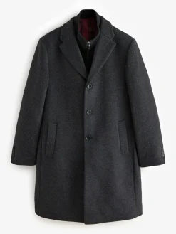 Sale Next Signature Soft Touch Wool Rich Padded Italian Fabric Funnel Neck Coat Charcoal Grey