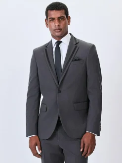 Next Charcoal Grey Skinny Fit Inset Lapel Detail Tuxedo Suit Jacket^ Grey Suits