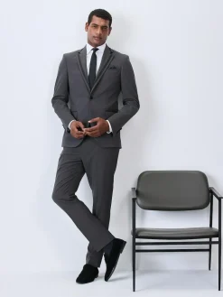 Next Charcoal Grey Skinny Fit Inset Lapel Detail Tuxedo Suit Jacket^ Grey Suits