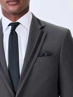 Next Charcoal Grey Skinny Fit Inset Lapel Detail Tuxedo Suit Jacket^ Grey Suits