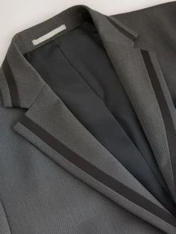 Next Charcoal Grey Skinny Fit Inset Lapel Detail Tuxedo Suit Jacket^ Grey Suits
