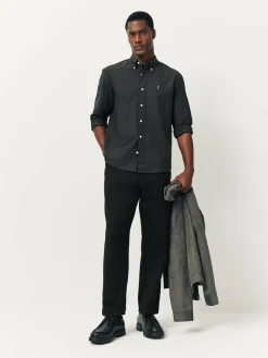 Hot Next Charcoal Grey Slim Fit Long Sleeve Oxford Shirt