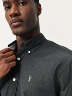 Hot Next Charcoal Grey Slim Fit Long Sleeve Oxford Shirt