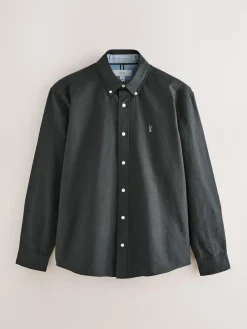 Hot Next Charcoal Grey Slim Fit Long Sleeve Oxford Shirt