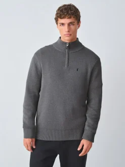 New Next Stag Logo N.Premium Regular Fit 100% Cotton Premium Quarter Zip Jumper Charcoal Grey