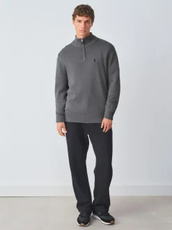 New Next Stag Logo N.Premium Regular Fit 100% Cotton Premium Quarter Zip Jumper Charcoal Grey