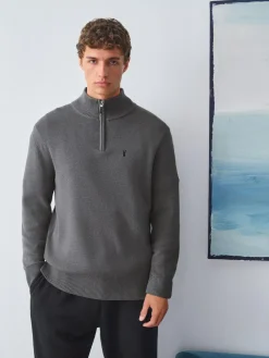 New Next Stag Logo N.Premium Regular Fit 100% Cotton Premium Quarter Zip Jumper Charcoal Grey